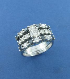 Black and white diamond ring and bands