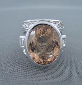 9ct White Gold with 17ct Morganite and Baguette Cut Diamonds