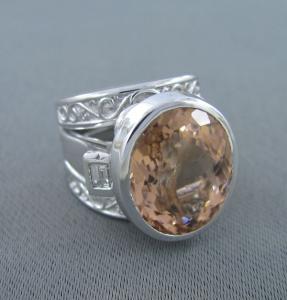 9ct White Gold with 17ct Morganite and Baguette Cut Diamonds