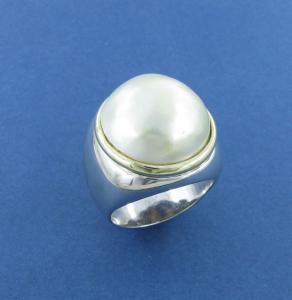 Large Silver and Yellow Gold Mabe Dress Ring