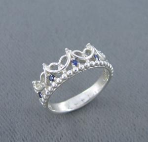 Silver Crown Ring with Sapphires and Diamonds